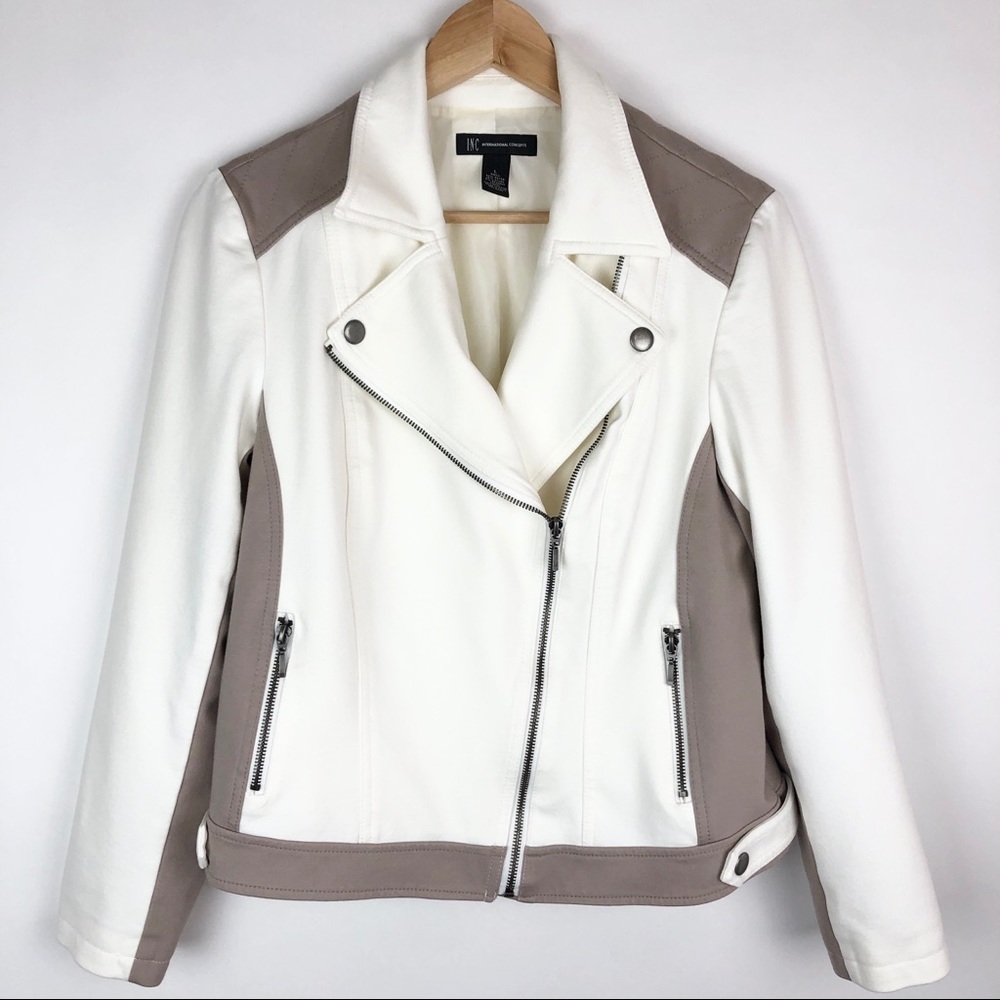INC - International Concepts White Tan Moto Jacket